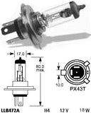 Bulb - Headlight  H4 12V 18W/18W P43T Rim - ChinesePartsPro