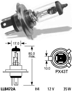 Bulb - Headlight H4 12V 35W/35W P43T - ChinesePartsPro