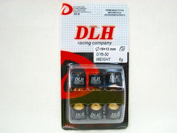VARIATOR ROLLERS 6gm 16 x 13mm FOR CHINESE SCOOTERS WITH 50cc MOTORS BY DLH
